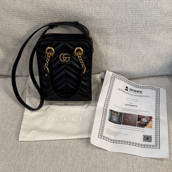 Gucci Handbags - Gucci GG Marmont Black Quilted Crossbody with Gold Hardware. NEW